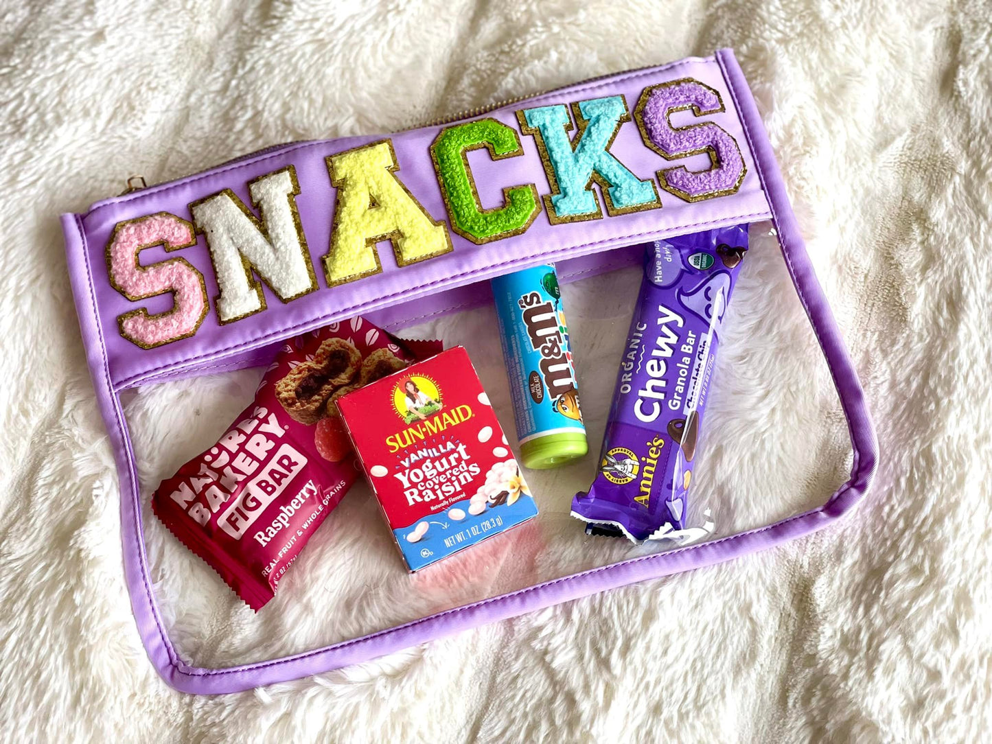 Chenille Letter Clear Pouch - SNACKS