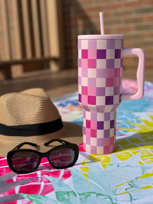 Simple Tumbler 40 oz - Pink Checkered