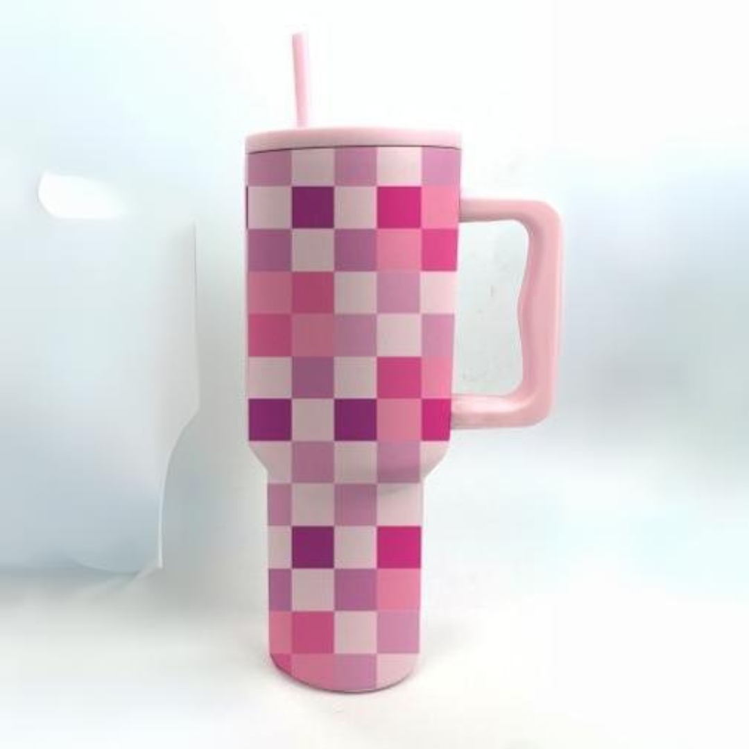 Simple Tumbler 40 oz - Pink Checkered