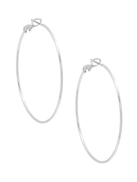 Medium Metal Slim Hoop Earring Jewelry - Silver