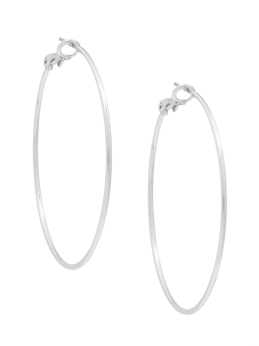 Large Metal Slim Hoop Earring Jewelry - Silver