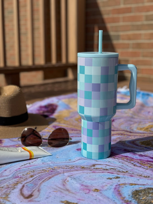 Simple Tumbler 40 oz - Aqua Checkered