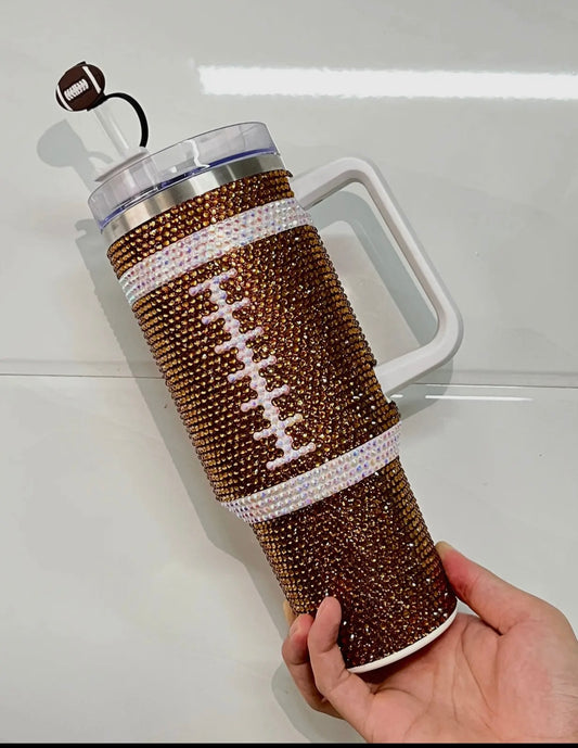 Football Rhinestone Stainless Steel Tumblers 40oz