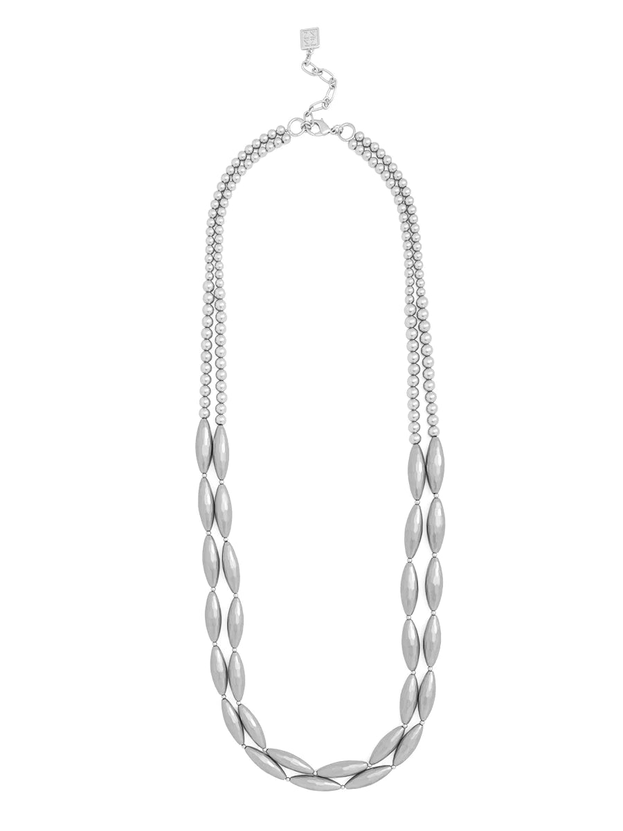 Spindle and Beads Long Necklace Jewelry - Silver