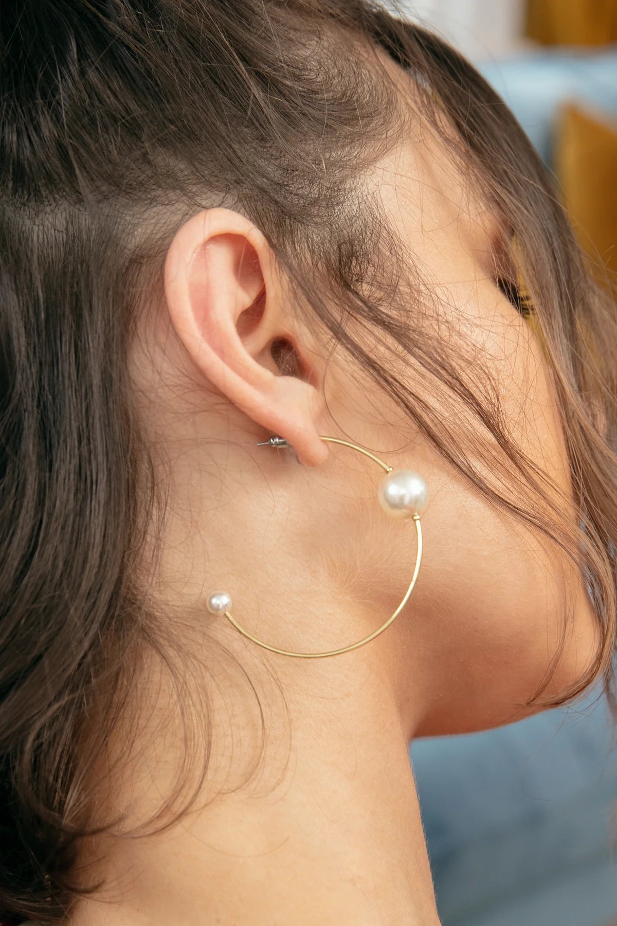 Double Pearl Hoop Earring - Gold