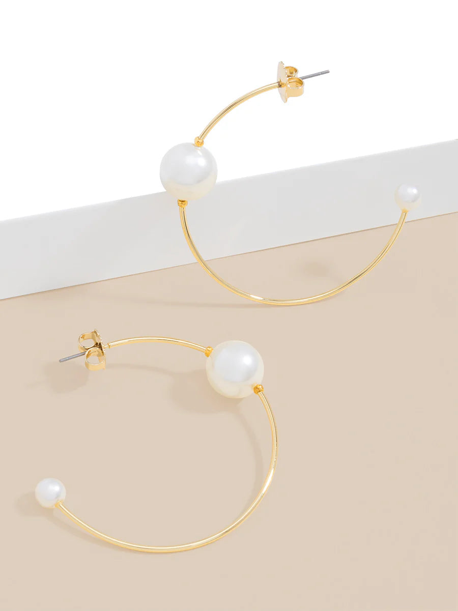 Double Pearl Hoop Earring - Gold