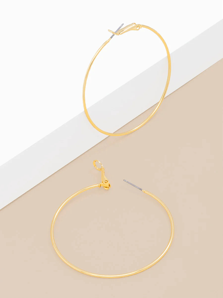 Large Metal Slim Hoop Earring Jewelry - Gold