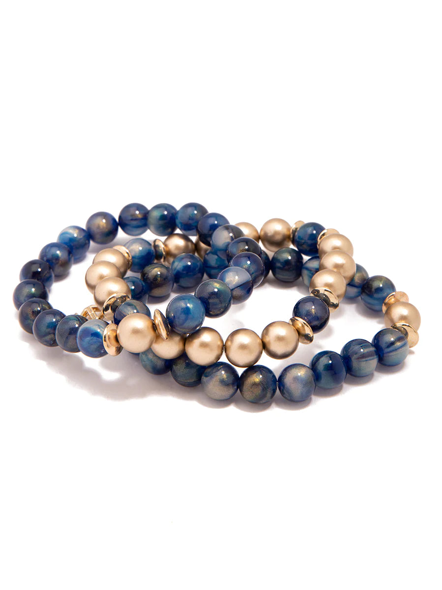 Iridescent Beaded Stretch Bracelet - Navy