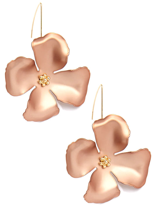 Metallic Flower Threader Drop Earring - Metallic Rose