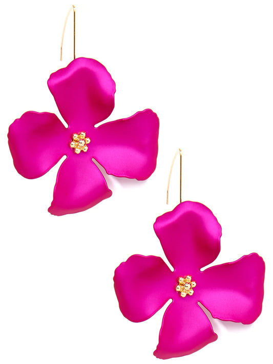 Metallic Flower Threader Drop Earring - Metallic Hot Pink