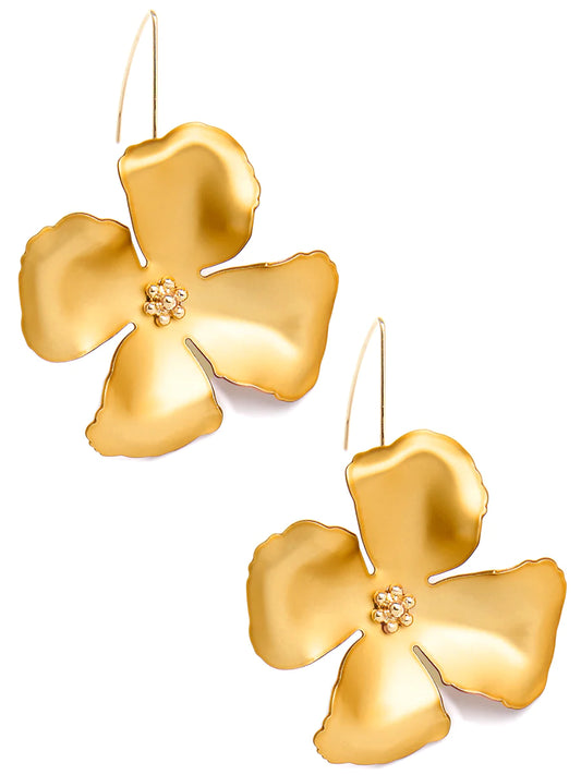 Metallic Flower Threader Drop Earring - Metallic Gold