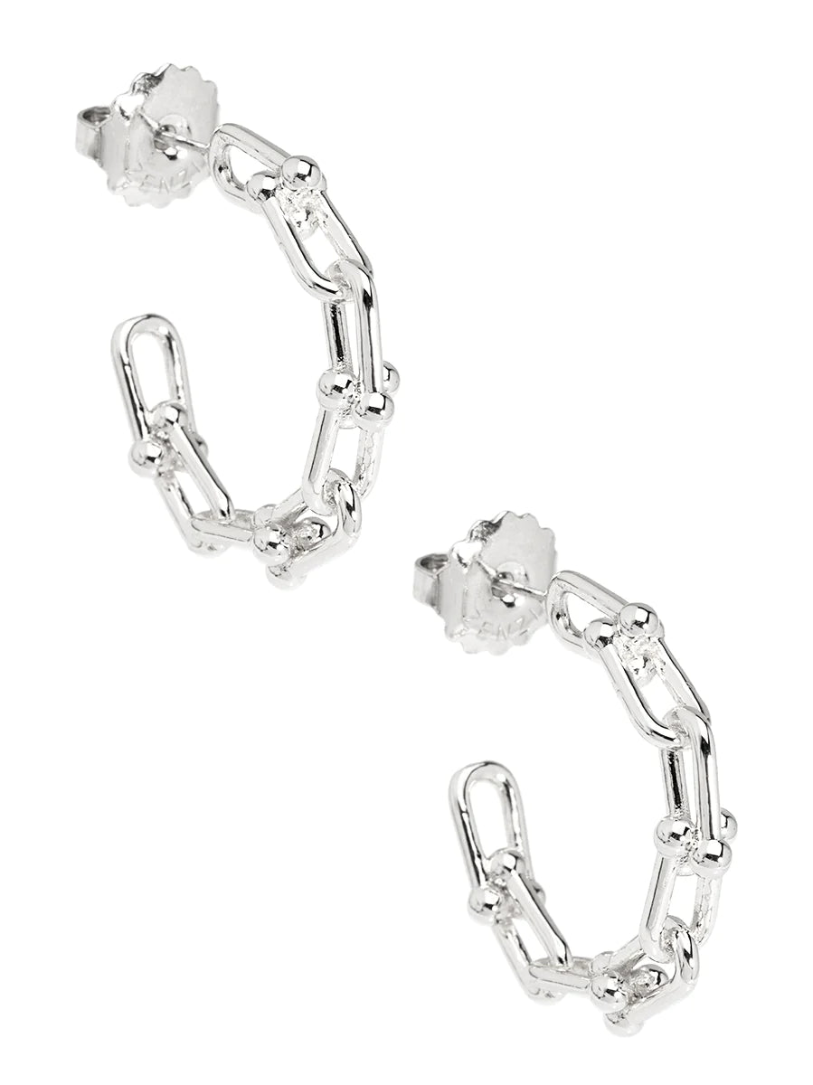 Cable Chain Clip Hoop Earring - Silver