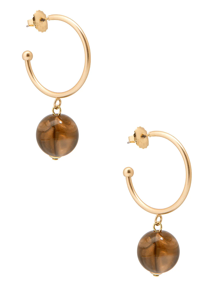 Iridescent Bead Hoop Earring - Brown