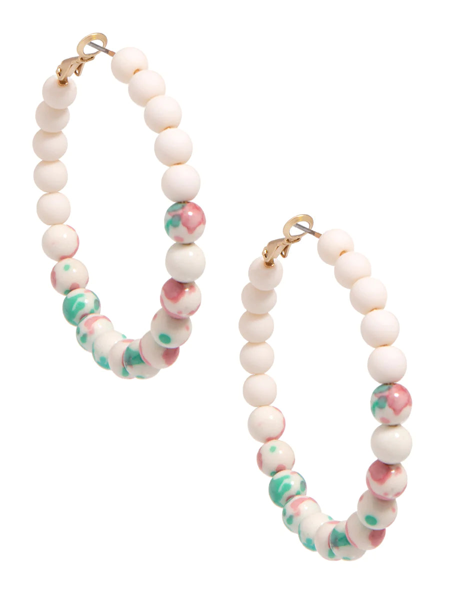 Porcelain & Resin Beaded Closed Hoop Earring - PNK/MLT