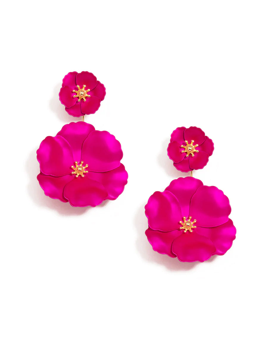 Metallic Floral Drop Earring - Hot Pink