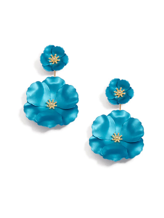 Metallic Floral Drop Earring - Metallic Turquoise