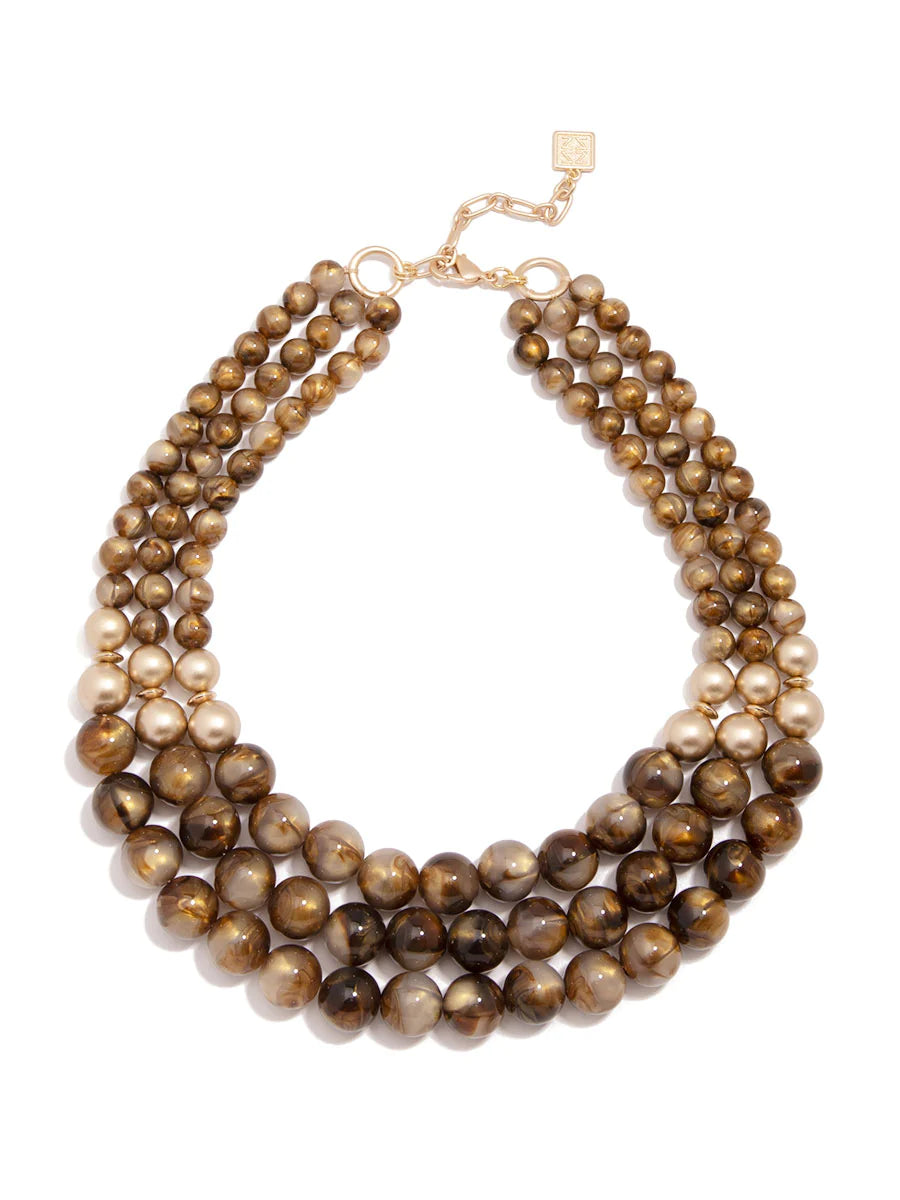 Layered Iridescent Beaded Necklace - Brown