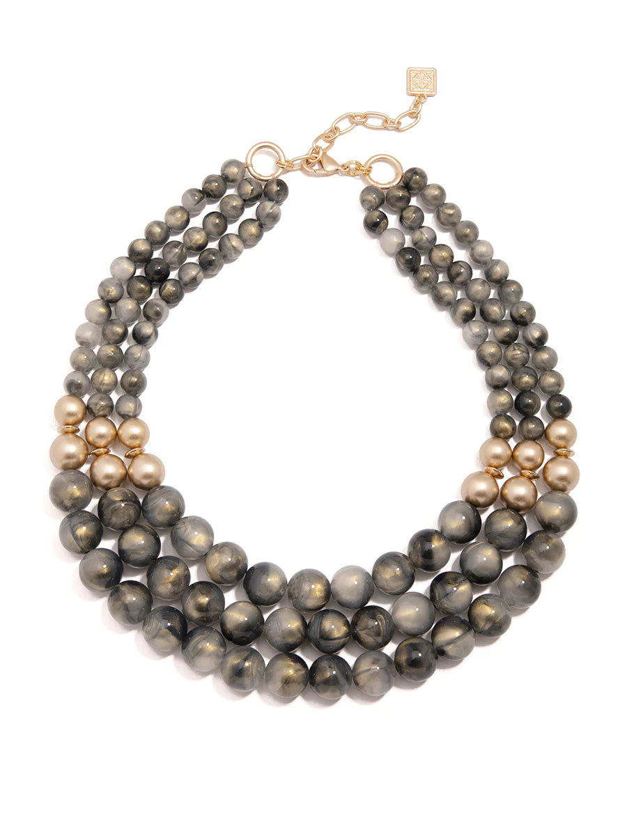 Layered Iridescent Beaded Necklace - Gray