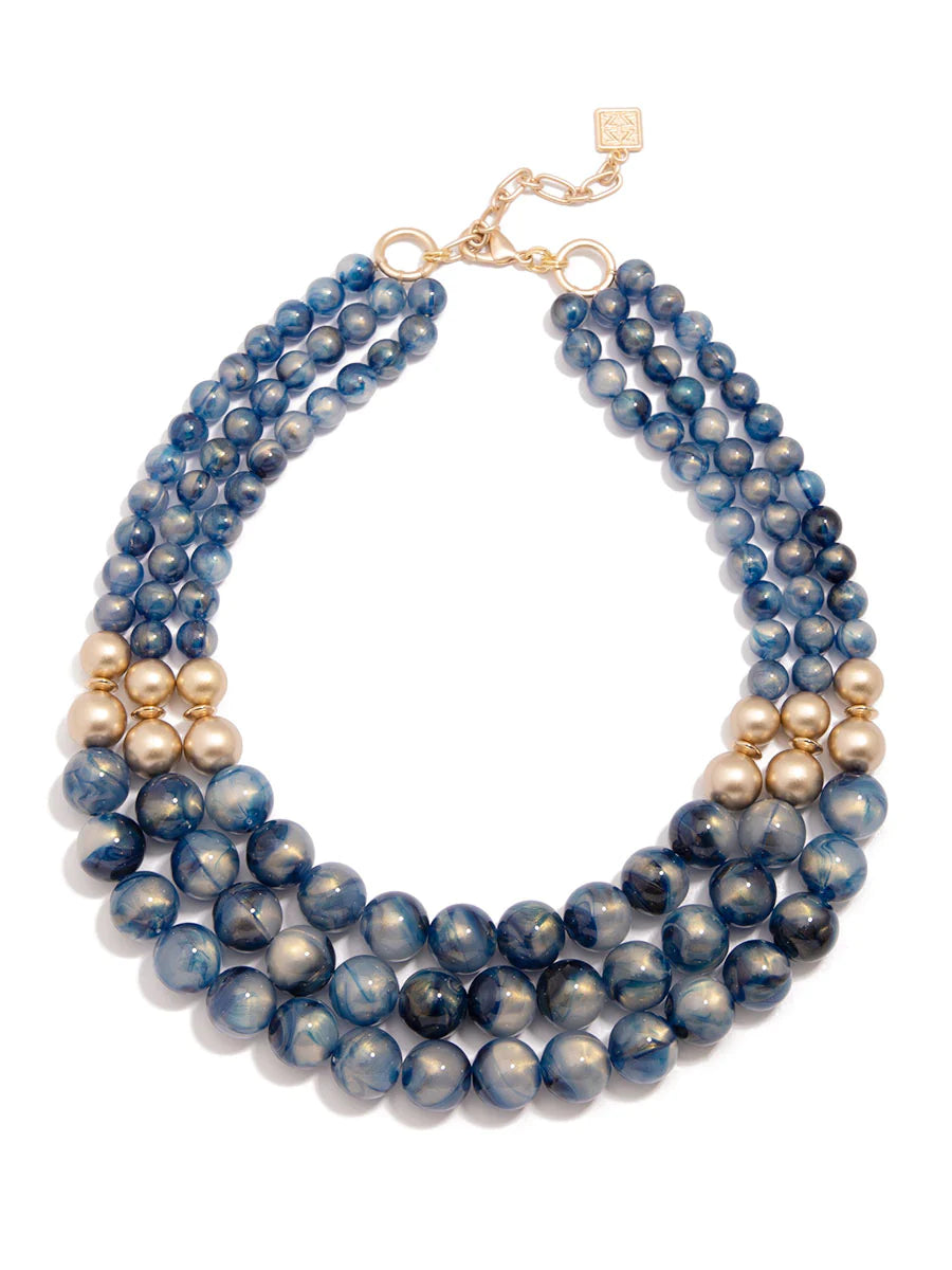 Layered Iridescent Beaded Necklace - Navy