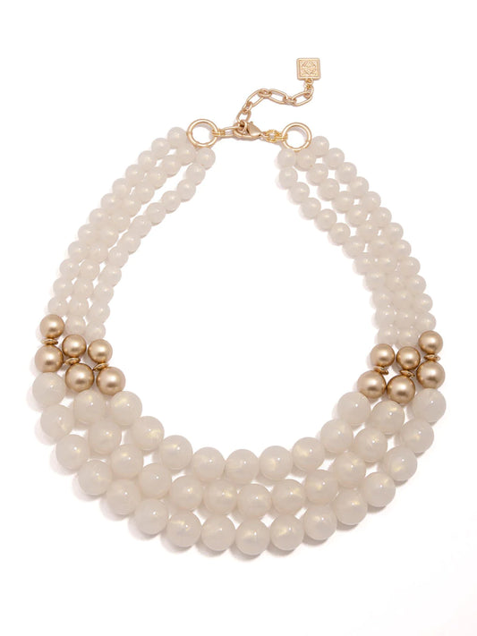 Layered Iridescent Beaded Necklace - White