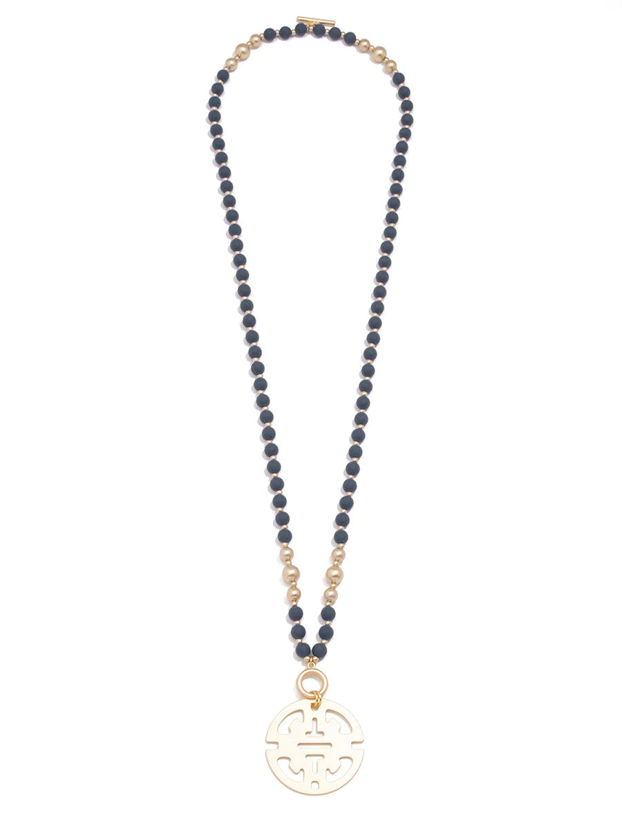 Traveling Pendant Matte Bead Necklace - Navy