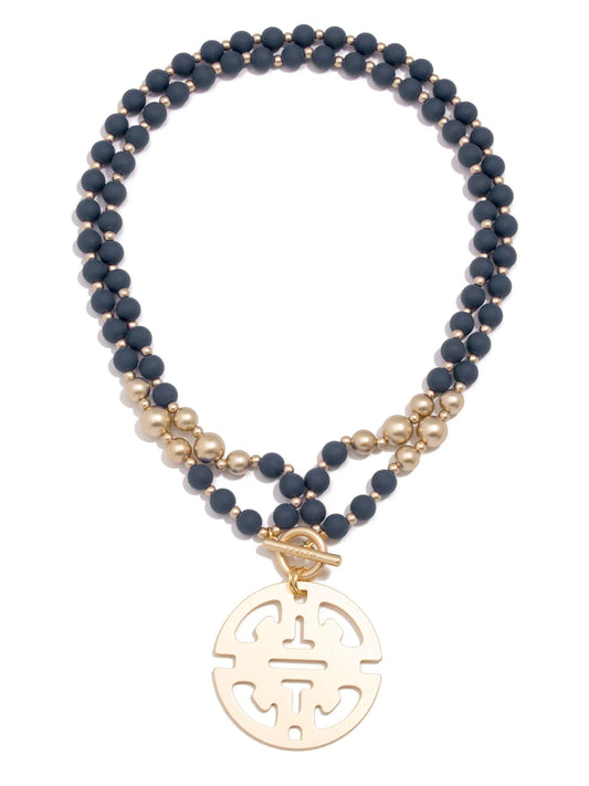 Traveling Pendant Matte Bead Necklace - Navy