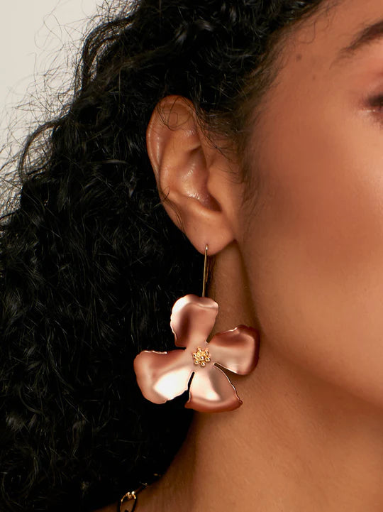 Metallic Flower Threader Drop Earring - Metallic Rose