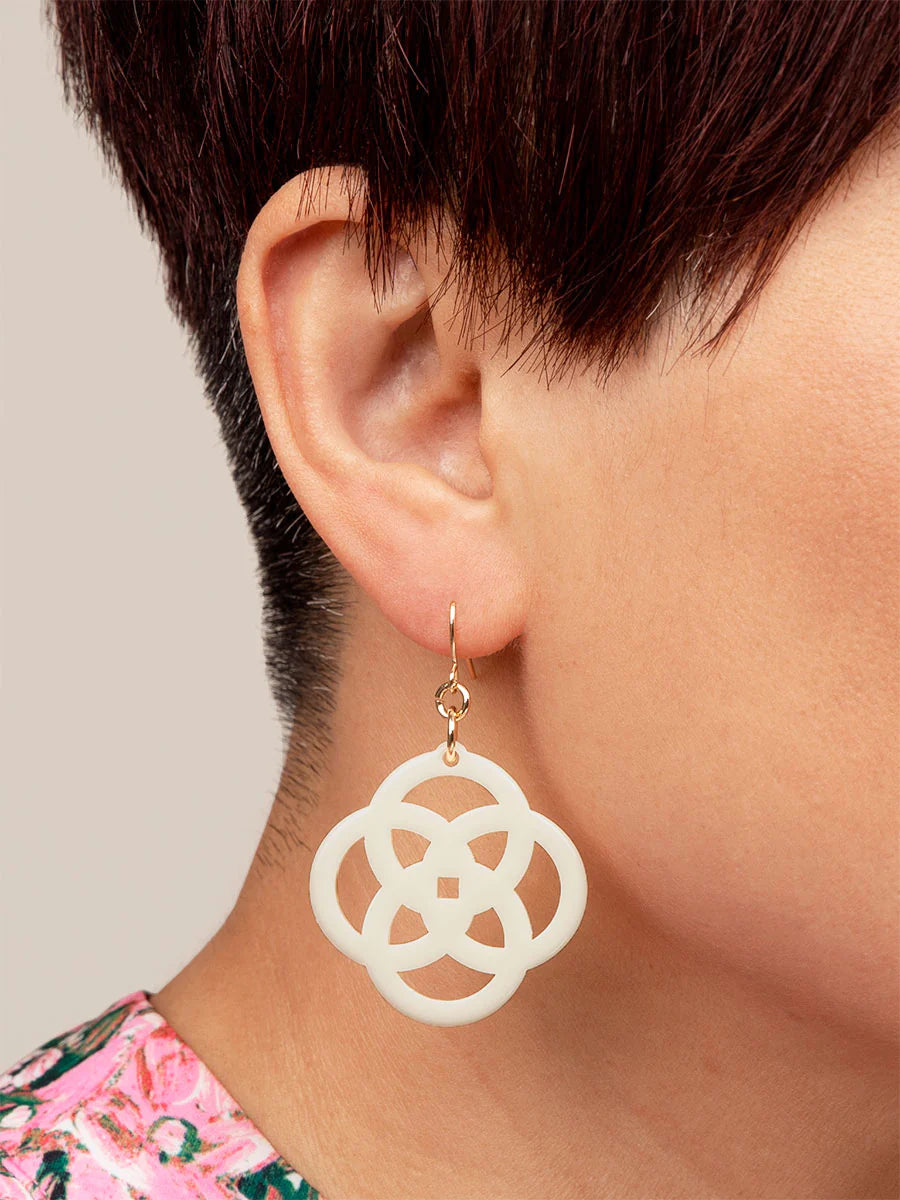 Clover Drop Earring - White