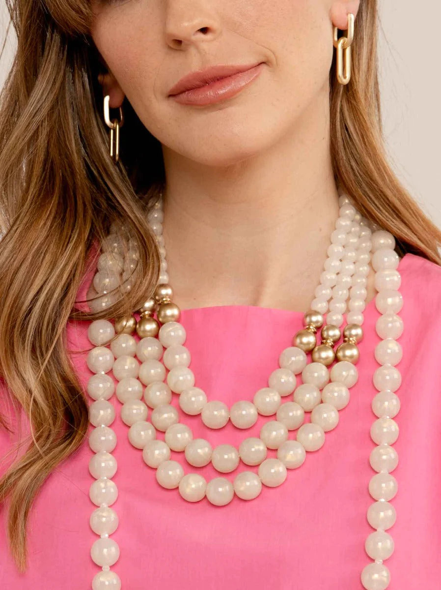 Layered Iridescent Beaded Necklace - White