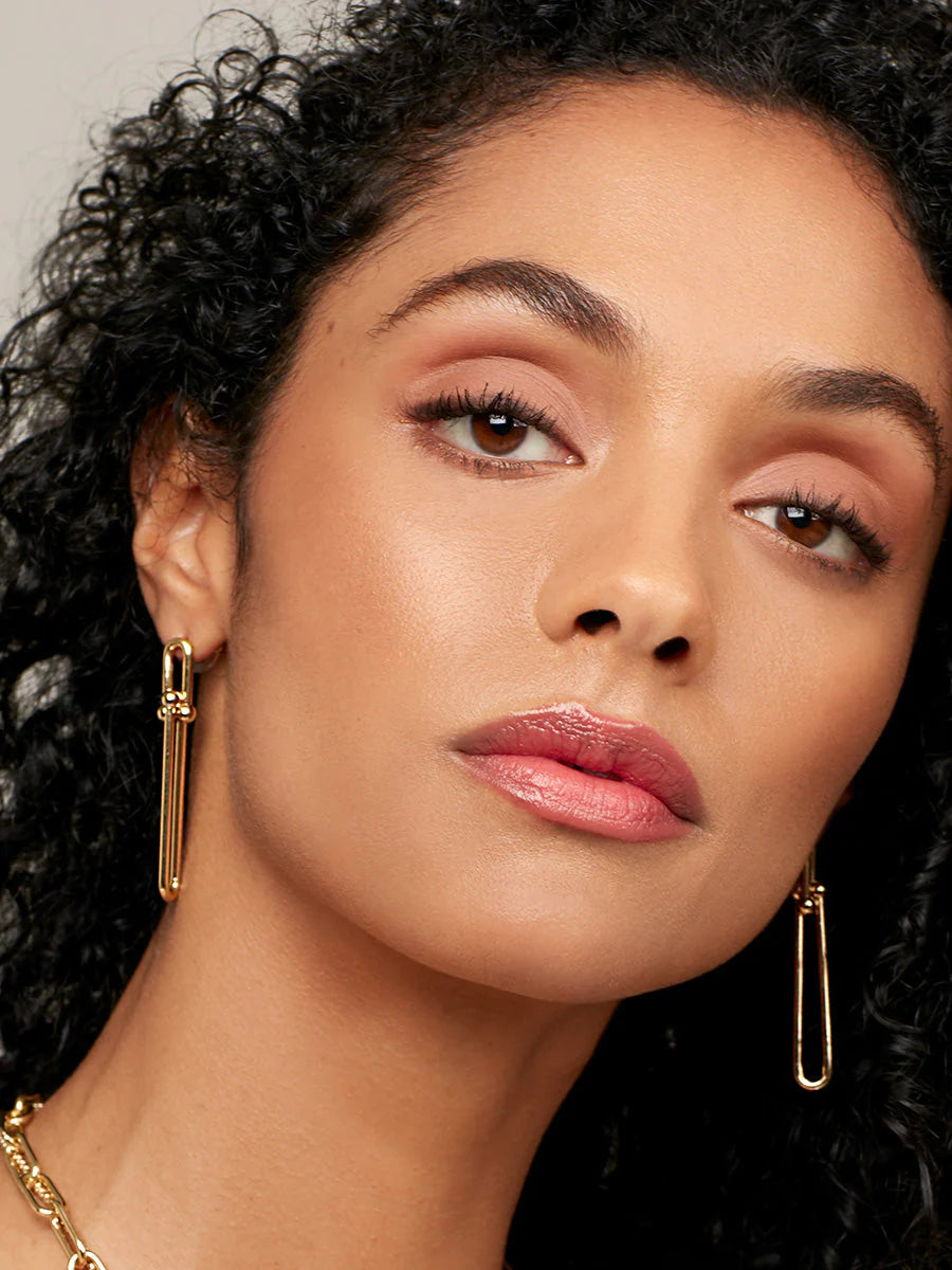 Elongated Cable Chain Clip Drop Earring - Gold