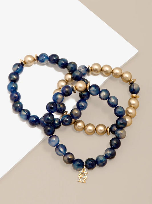 Iridescent Beaded Stretch Bracelet - Navy