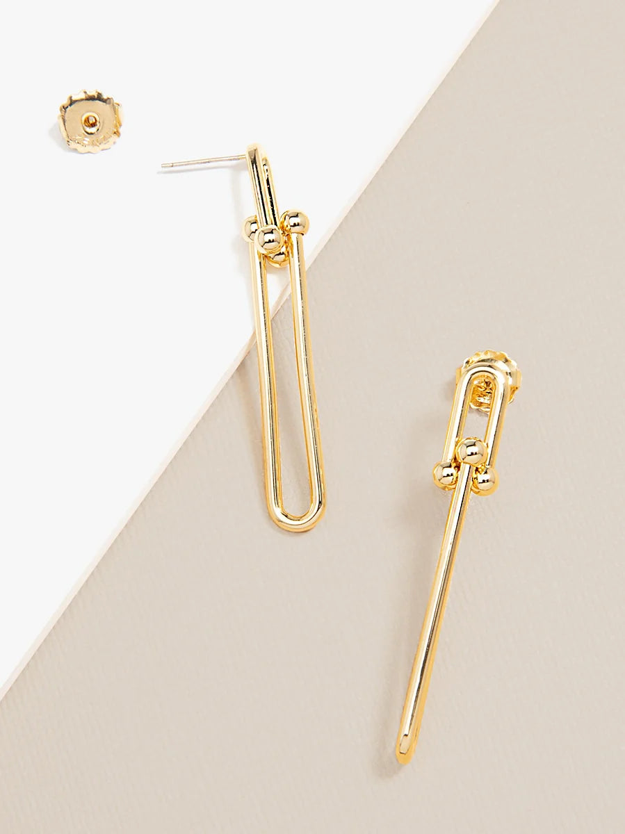 Elongated Cable Chain Clip Drop Earring - Gold