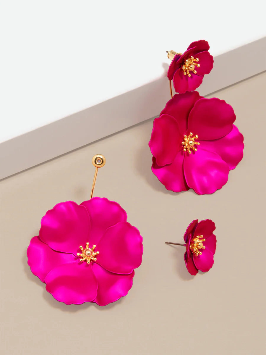 Metallic Floral Drop Earring - Hot Pink