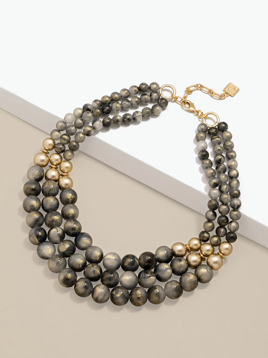 Layered Iridescent Beaded Necklace - Gray