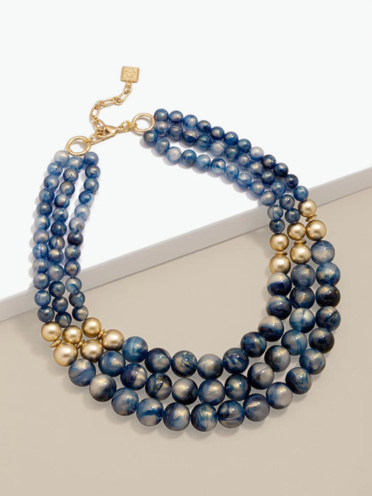 Layered Iridescent Beaded Necklace - Navy